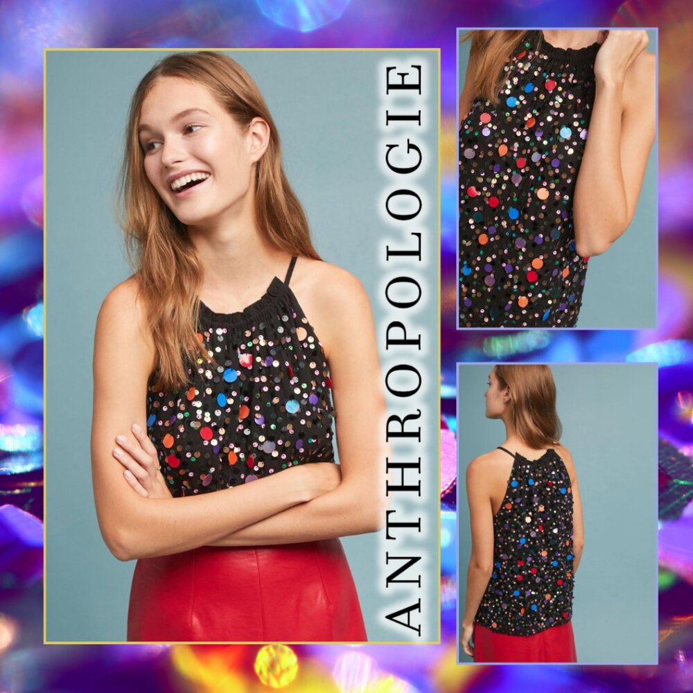 Anthropologie Moulinette Soeurs Paillette multicolor Sequin Party Top (size XS)
